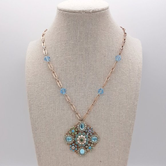 Liz Palacios Signed SF Gold Tone & Blue Victorian Style Pendant Necklace - Picture 3 of 11